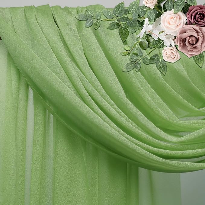 Wedding Arch Draping Fabric 4 Panels 28.7" x 20FT Sage Green Sheer Chiffon - Image 6