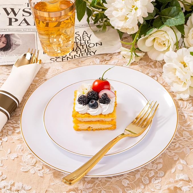KIRE 350 PCS White and Gold Plates Disposable - Image 2