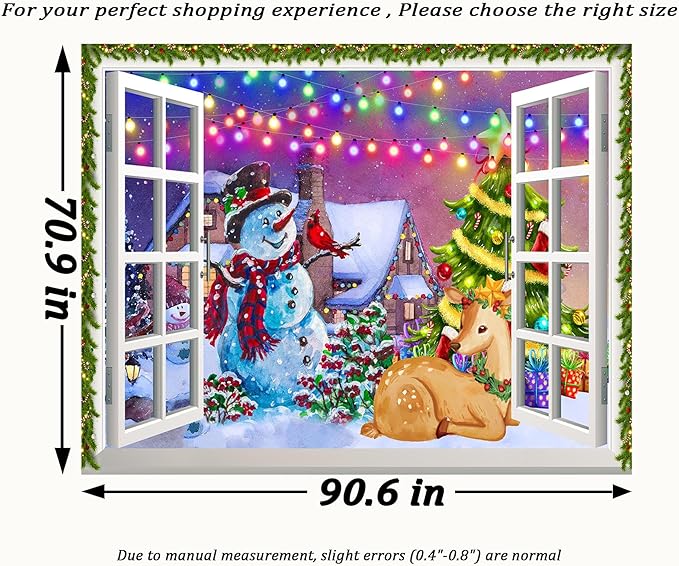 QGHOT Christmas Window Tapestry Wall Hanging, Christmas Backdrop Winter Window - Image 7
