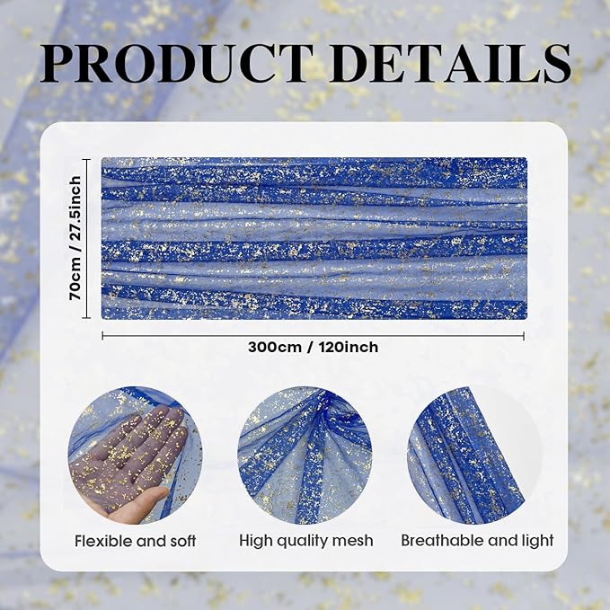 Artoid Mode 6PCS Blue Gold Gauze Table Runner 120 Inch 10FT, Glitter Metallic - Image 5