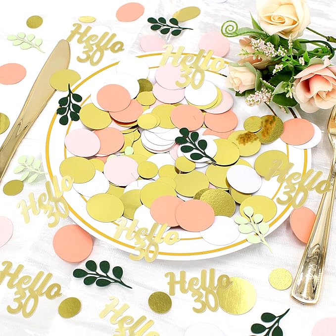 300PC 30TH Birthday Confetti for Table Pink and Sage Green Happy 30TH Birthday - Image 3