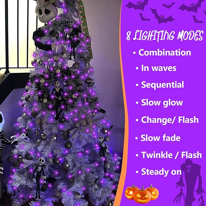 YEGUO 165ft 500 LED Halloween Lights Outdoor Waterproof, 8 Modes Purple String - Image 2