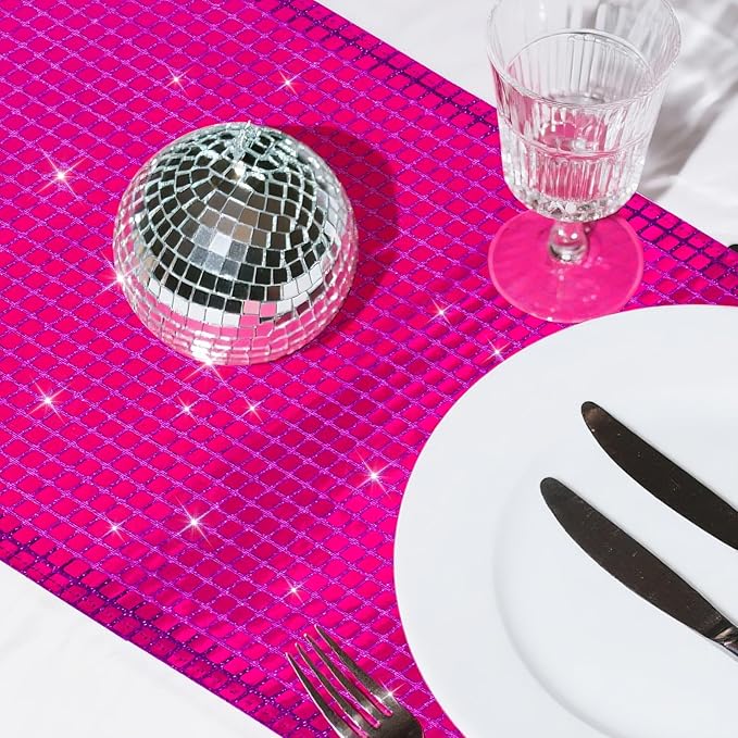 SquarePie Disco Table Runner Mirror Glitter Hot Pink Sequin Runner - Image 5