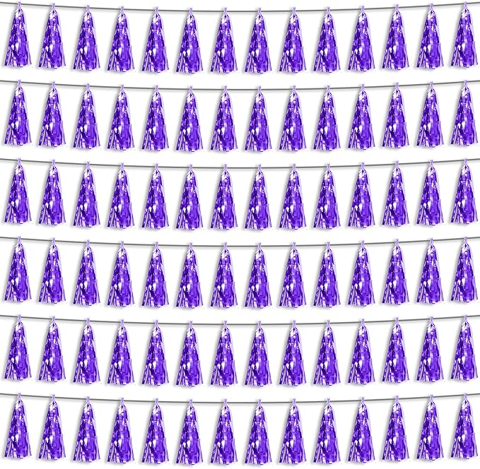 6P Purple Foil Fringe Metallic Tassel Streamers Banner Tassel Garland by HYSILLA