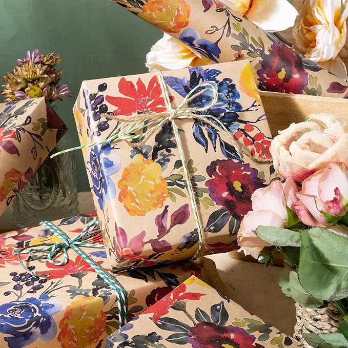 RUSPEPA Watercolor Floral Wrapping Paper, 17 Inches x 16. 4 Feet, Mini Roll - Image 4
