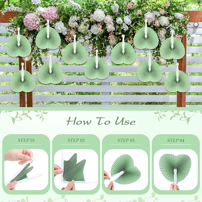 Unittype 150 Packs Wedding Paper Fans Heart Shaped Folding Handheld Fans - Image 4