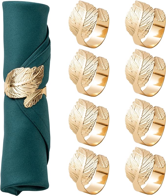 Gold Leaf Napkin Rings Set of 8, Metal Material by ZYDSUBGS