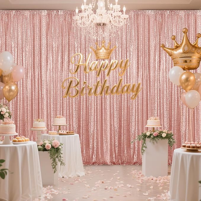 Rose Gold Sequin Backdrop Curtain 2 Pieces 2FTx8FT Glitter Photography Backdrop - Image 2