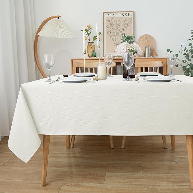 Biscaynebay Textured Fabric Tablecloths 60x84 Inches Rectangular, Ivory Water - Image 7