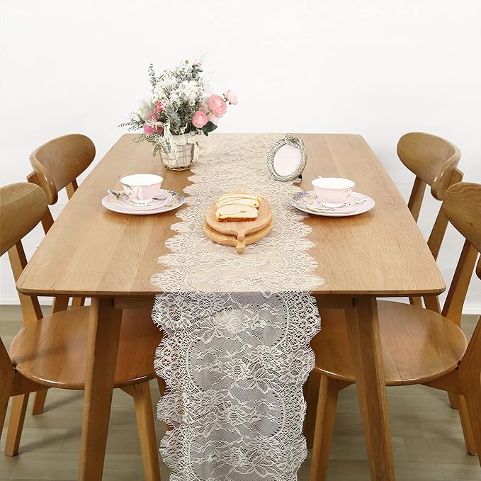 2 Pack Ivory Lace Table Runners 14x120 inch Rectangular Wedding Table Runner by LuoluoHouse
