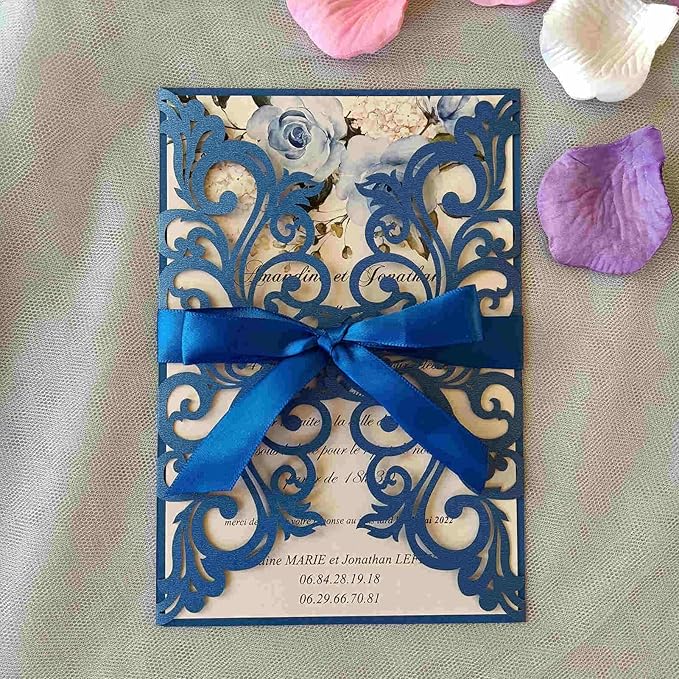 25PCS Royal Blue Laser Cut Wedding Invitations Cards - Image 3