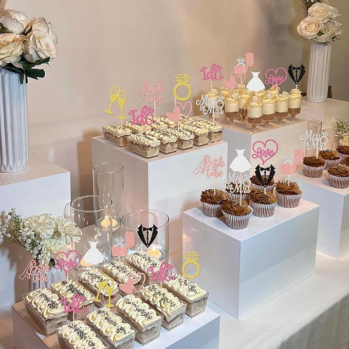 30 PCS Bride to Be Cupcake Toppers Wedding Cake Toppers I Do Love Heart Ring - Image 6
