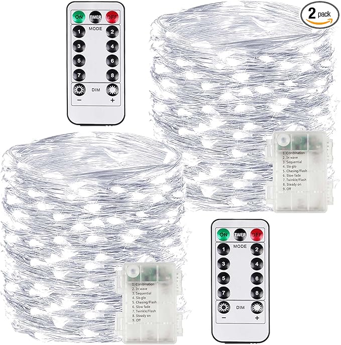 2 Pack 200LED Battery Operated Fairy Lights by BOSSERN