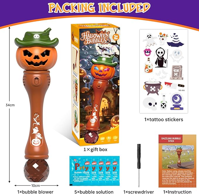 Halloween Bubble Machine Wand for Kids, Light up & Music Pumpkin Bubble Wand-1 - Image 7