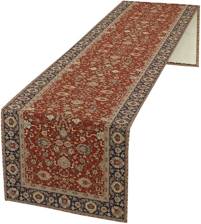 Boho Floral Vintage Red Blue Table Runner, Retro Flower Rustic Country by Unknown