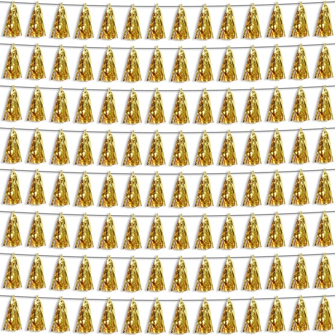 8P Gold Foil Fringe Metallic Tassel Streamers Banner Tassel Garland by HYSILLA