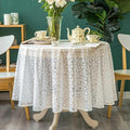 Lace Tablecloth Leaf Pattern Warp Knitting Fabric Solid White Round Table Cover by GLORYSEASON