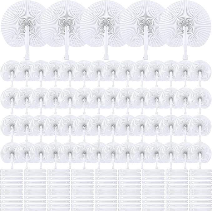 MCEAST 160 Pack Folding Wedding Paper Fans White Handheld Folding Fan Round by MCEAST
