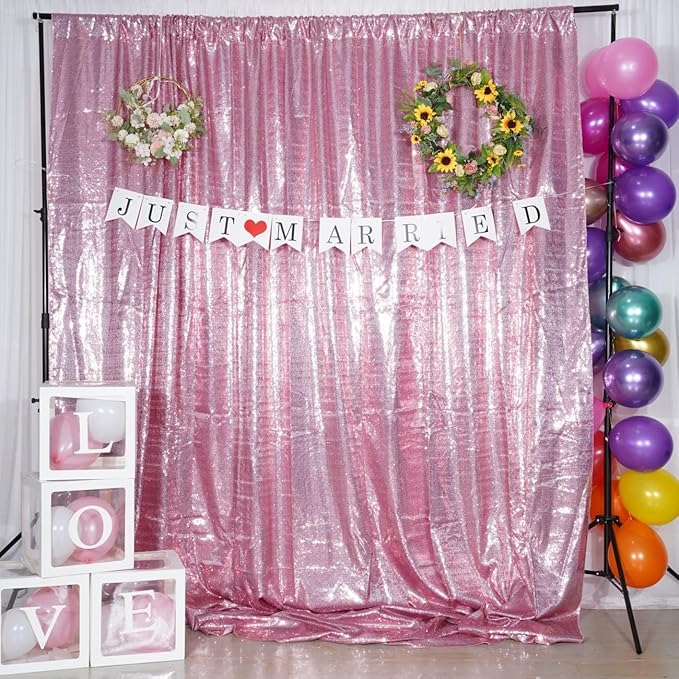 Poise3EHome 8Ft x 8Ft Fuchsia Pink Sequin Backdrop, Glitter Thick Satin Sequin - Image 6