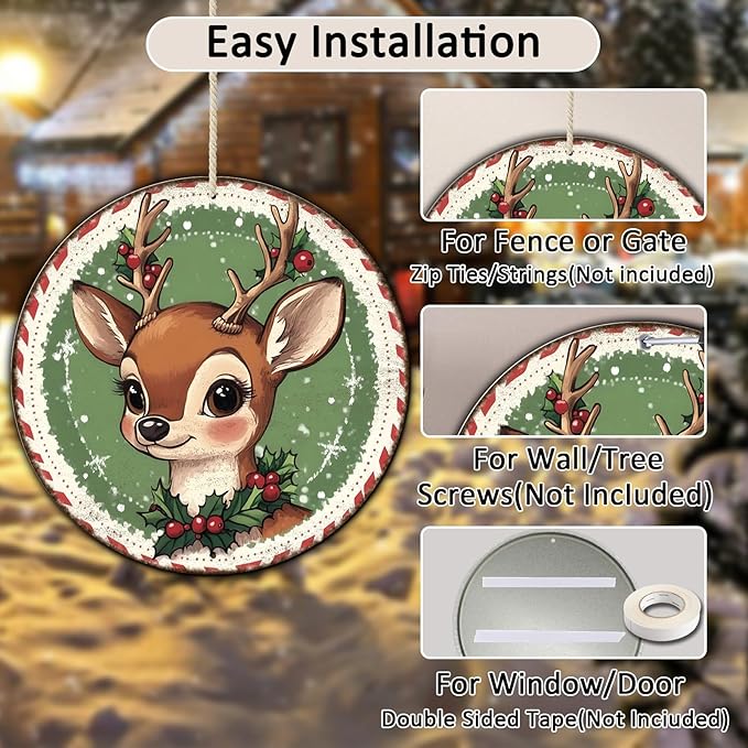 Round Retro Reindeer Metal Tin Sign - Image 3