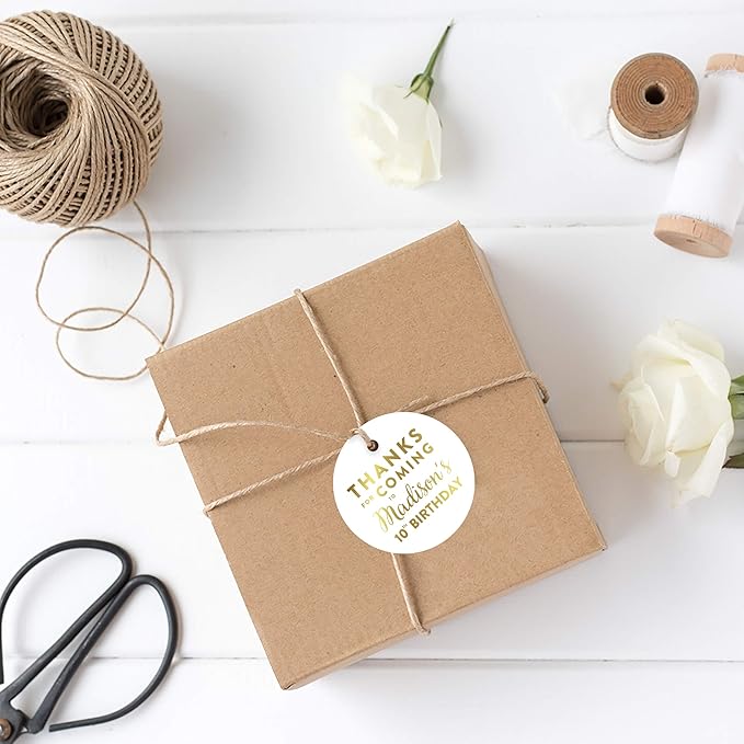 Andaz Press Personalized Round Circle Birthday Gift Tags, Metallic Gold Ink - Image 2