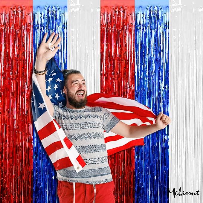4 Pack 3.2Ft x 6.6Ft Independence Day Fringe Curtain Backdrop - Image 3