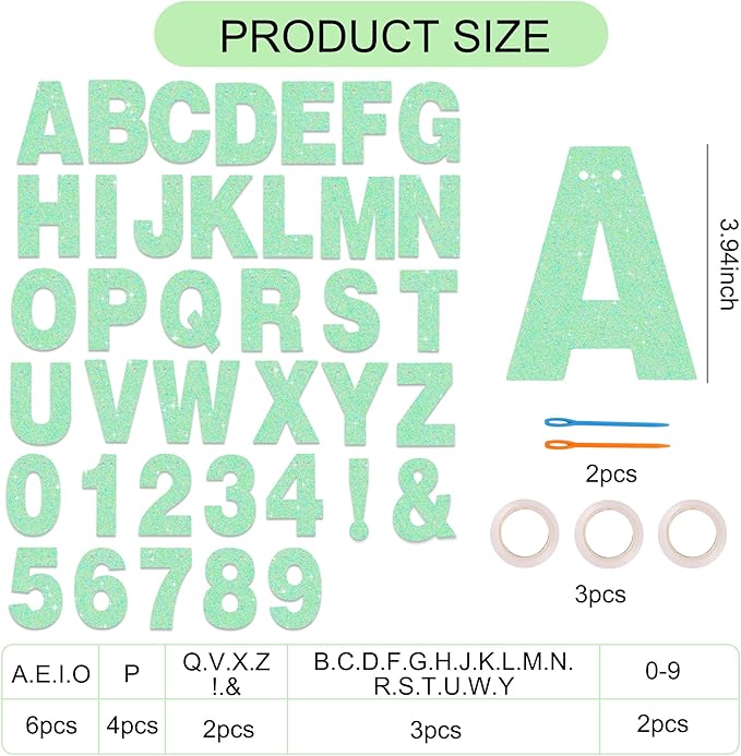 BEISHIDA 116 PCS Glitter Light Green DIY Letter Banner Kit Make Your Own - Image 3