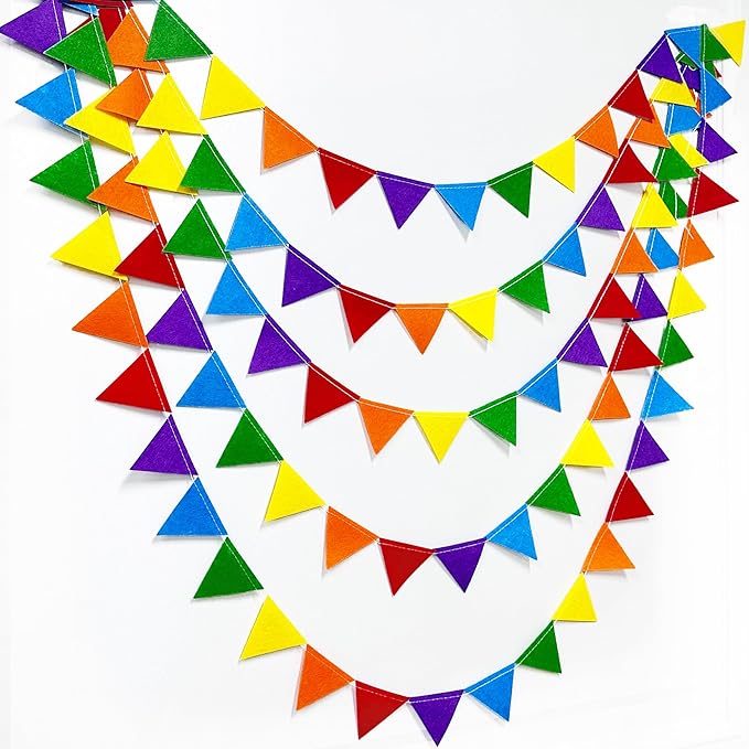 pinkblume Rainbow Party Decorations Colorful Felt Hanging Triangle Mini Bunting by pinkblume