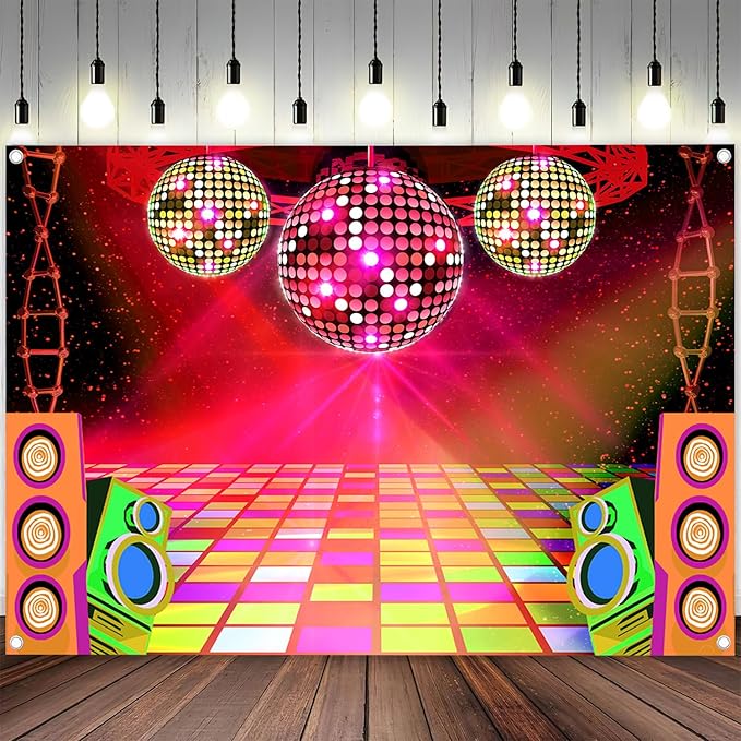 Dance Party Backdrop Retro 80s 90s Theme Stage Dance Ball Music Birthday Party by MERCHR