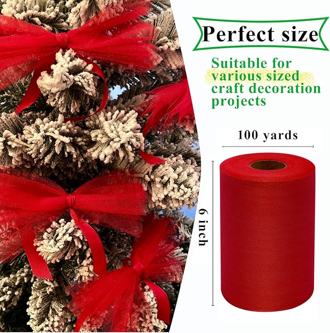 Red Tulle Fabric Rolls 6 Inch by 100 Yards Fabric Spool Tulle Ribbon - Image 2
