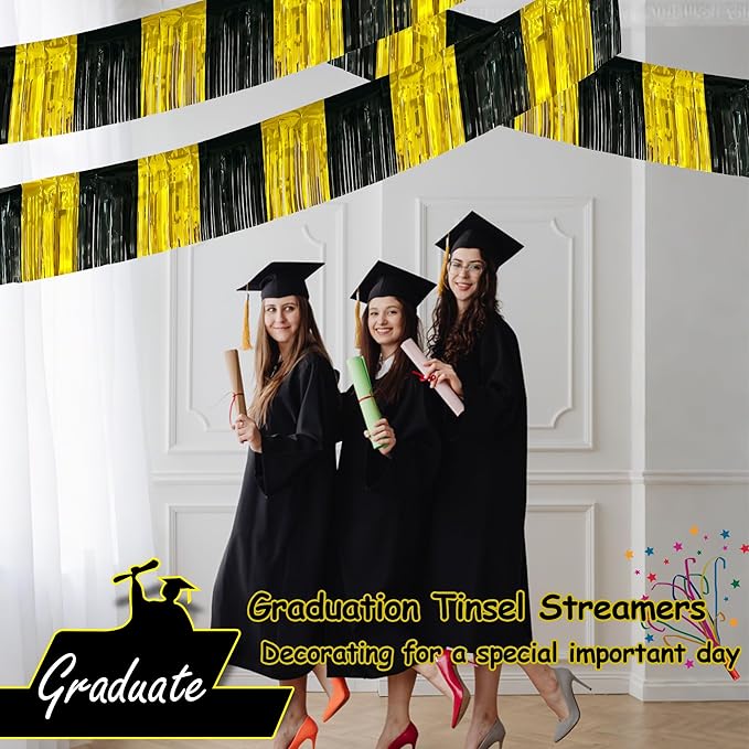 4 Pack 10 Feet Black Gold Foil Fringe Garland Metallic Tinsel Streamers Banner - Image 4