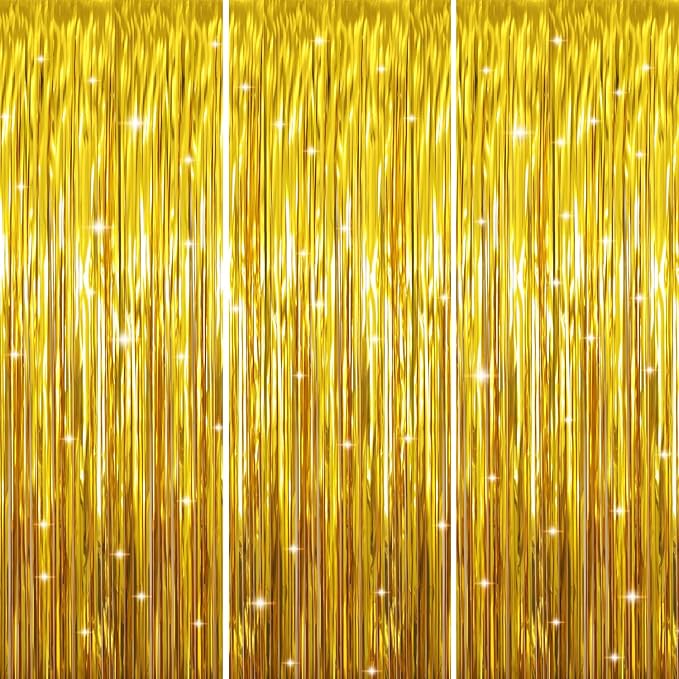 GOER 3.2 ft x 9.8 ft Metallic Tinsel Foil Fringe Curtains Party Photo Backdrop by GOER