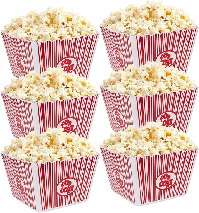 Hedume 6 Pack Popcorn Containers, Plastic Movie Theater Style Popcorn Container by Hedume