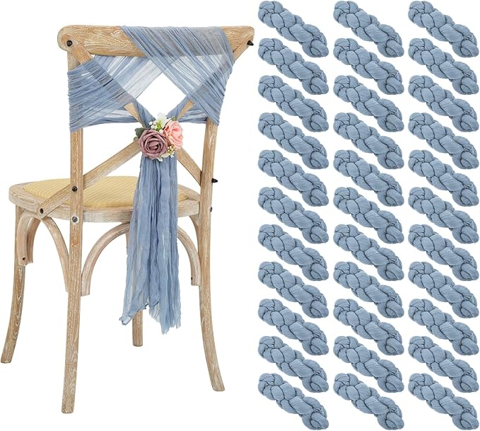 50 PCS Cheesecloth Chair Sashes Bows Wedding Aisle Decorations Chair Ribbon by Lumaycens