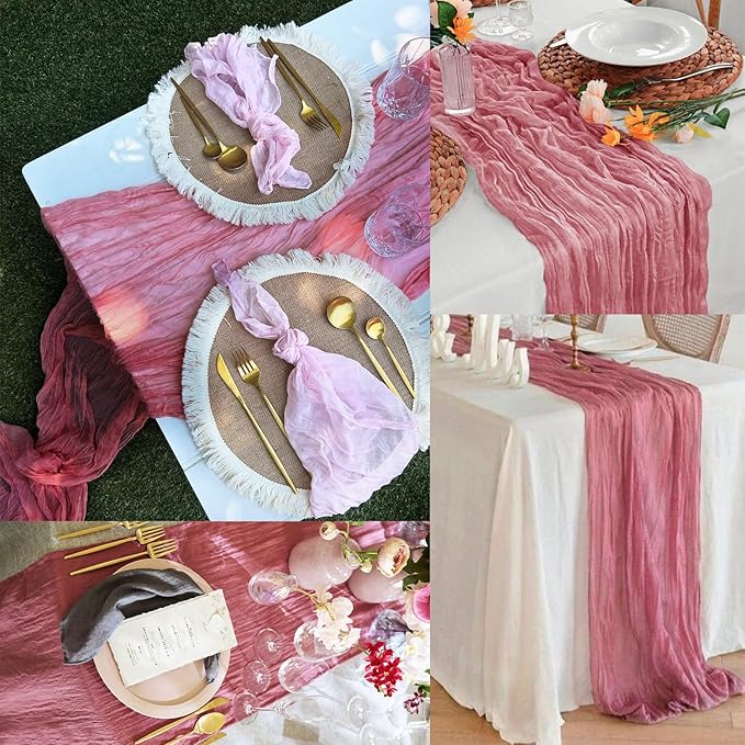 20 Pack Dusty Rose 10FT Cheesecloth Table Runner 20 x 120 Inch Long Rustic - Image 6
