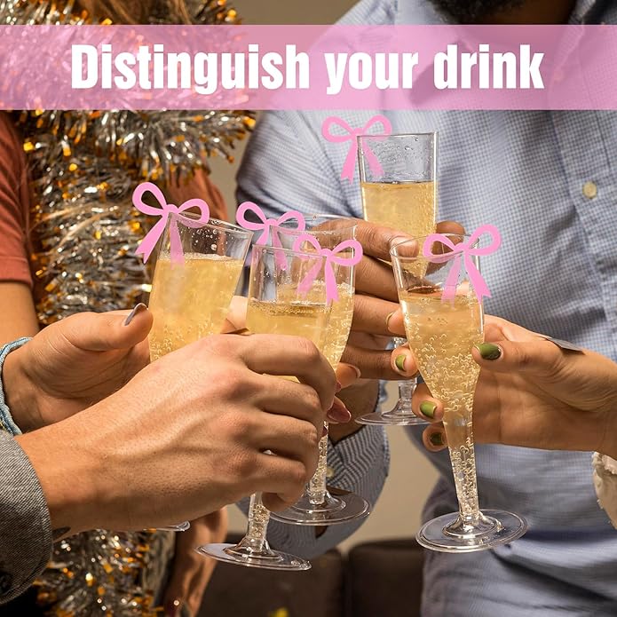 20 Pcs Pink Bow Drink Markers, Bows Drink Tags Coquette, Acrylic Bow Wine Glass - Image 4