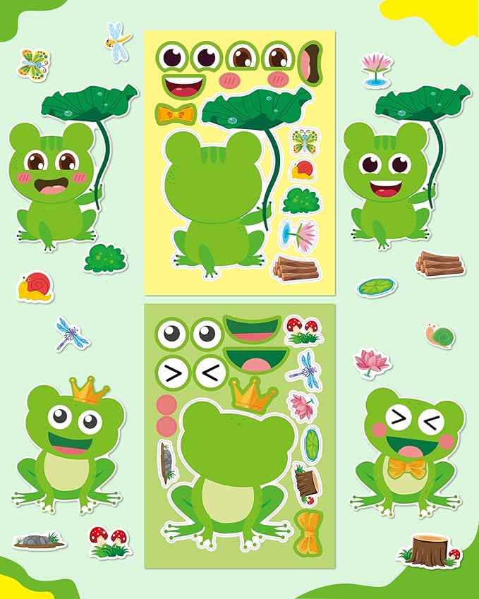 Aowplc 32 Sheets Frog Make-a-Face Stickers - Image 7