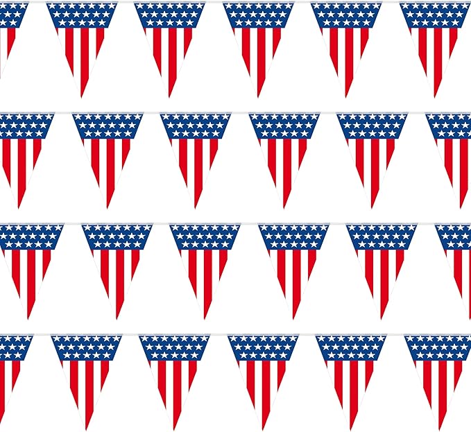 USA Flag Pennant Banner | 100’ FT. Long American String Flags | 18” Inch Tall by BASHOUT