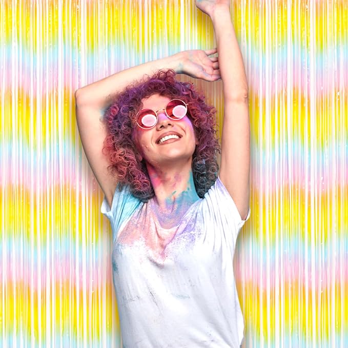 2 Pack Pastel Rainbow Foil Fringe Backdrop Curtains, Tinsel Streamers Birthday - Image 5