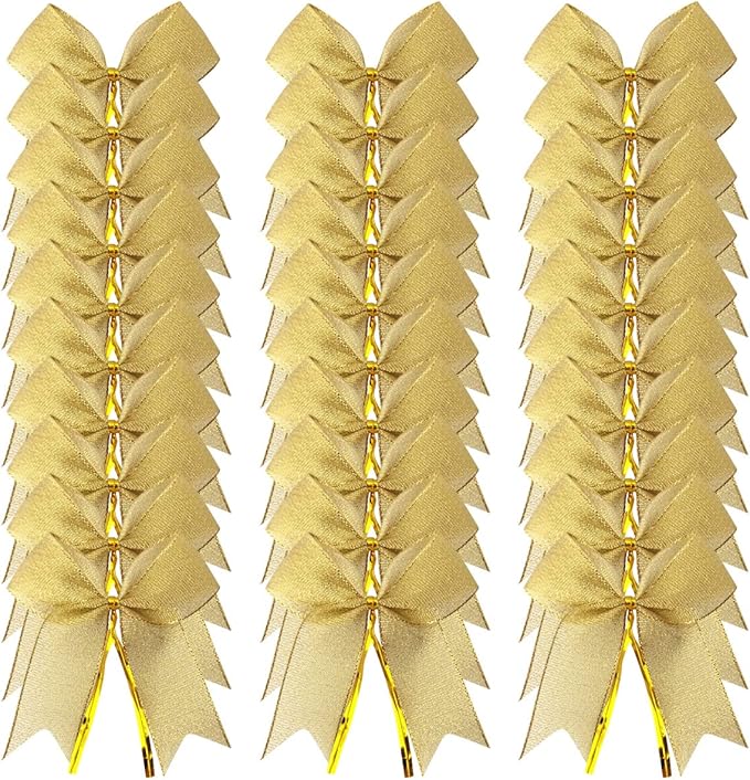 50pcs 3-1/2" Metallic Gold Bows Twist Tie Bows - Image 2