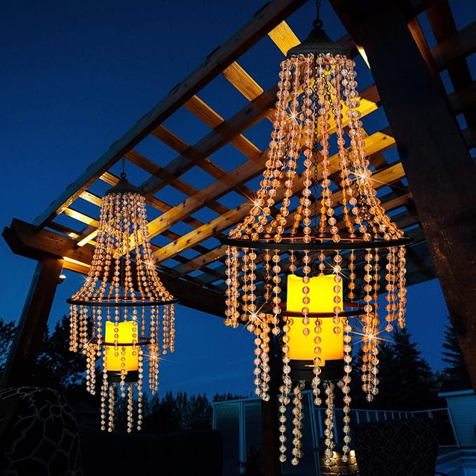 Battery Operated Hanging Chandelier Outdoor Indoor, 28” Modern Acrylic Crystal by SUNNYPARK