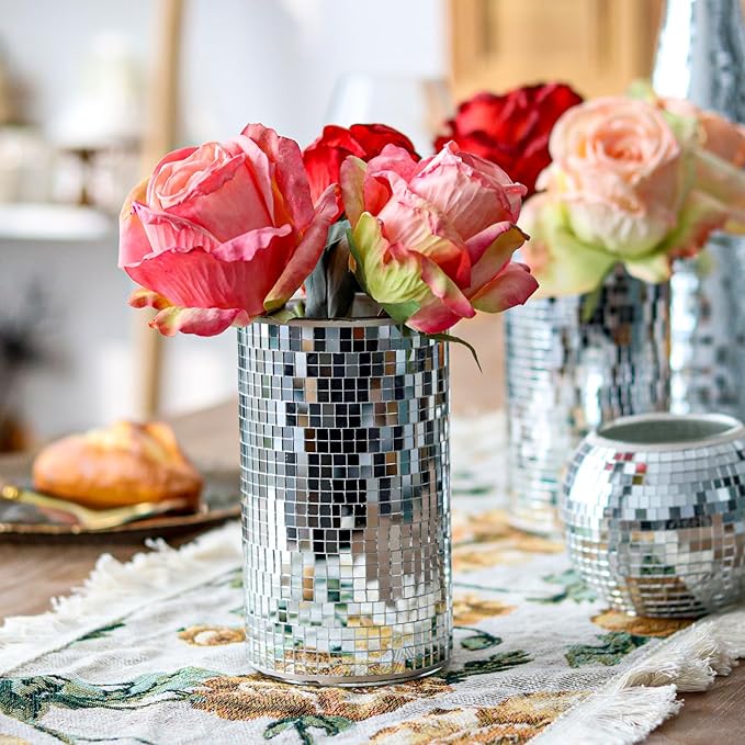 WDHODEC 6 Pcs Disco Vases Bulk Silver Mirror Disco Ball Flower Vase Glass - Image 6
