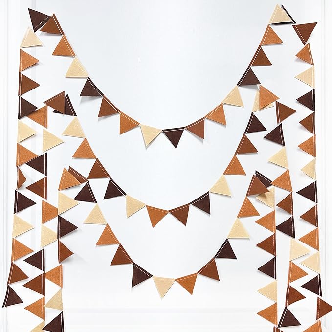Brown Party Decorations Ombre Brown Felt Hanging Triangle Mini Bunting Pennant - Image 5