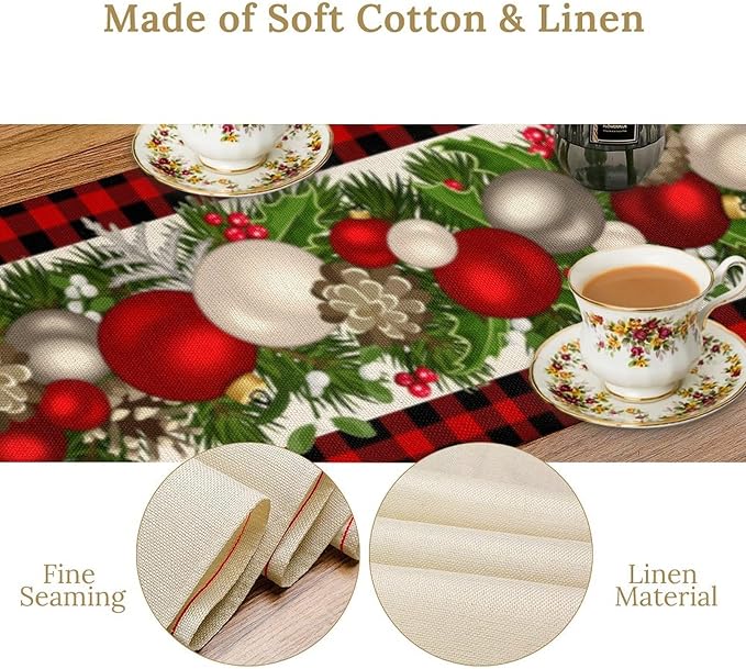 Christmas Table Runner, Seasonal Winter Xmas Holiday Farmhouse Table Cloth - Image 5