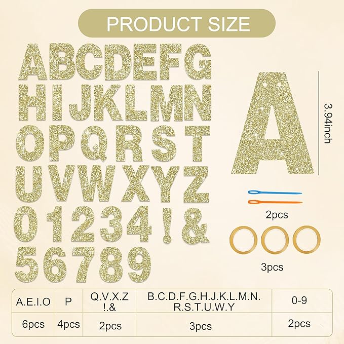BEISHIDA 116 PCS A-Z Glitter Champagne DIY Letter Banner Kit Make Your Own - Image 2