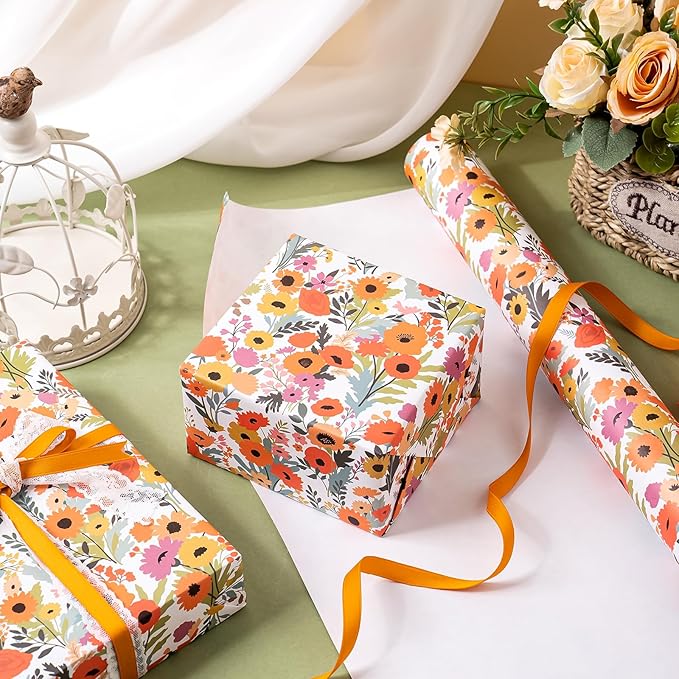 WRAPAHOLIC Kraft Floral Wrapping Paper Roll - Image 7