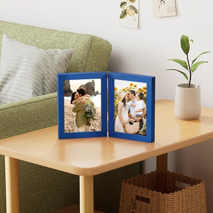 decorUhome Double 5x7 Picture Frame Vertical, Engineered Wood Bifold Photo Frame - Image 2