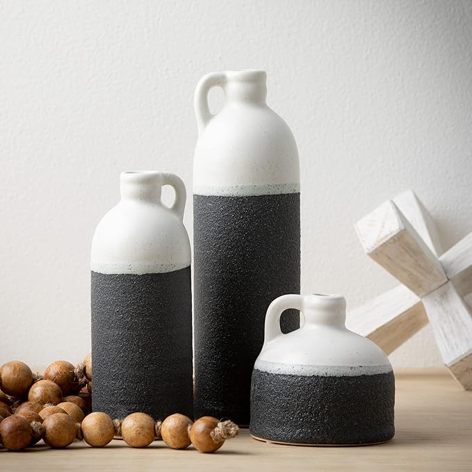 Sullivans Jug Vase Set, Two Tone White and Grey Texture Farmhouse Decor - Image 7