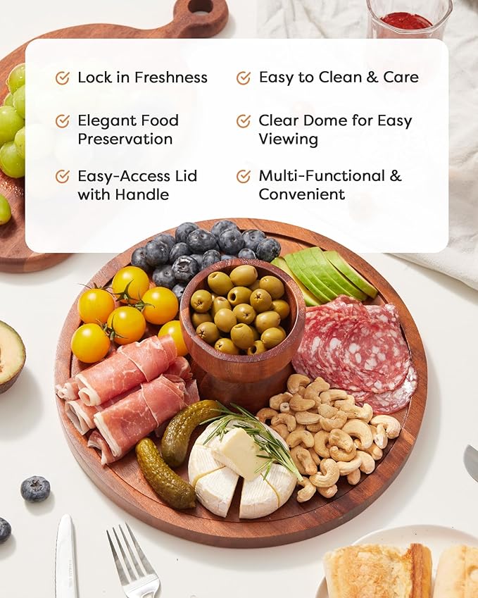 Kootek Wood Cake Stand with Lid, 2-in-1 Wooden Cake Plate & Covered Charcuterie - Image 3