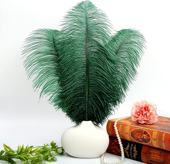 THARAHT Blackish Green Ostrich Feathers 12pcs Large Natural Bulk 16-18Inch - Image 5